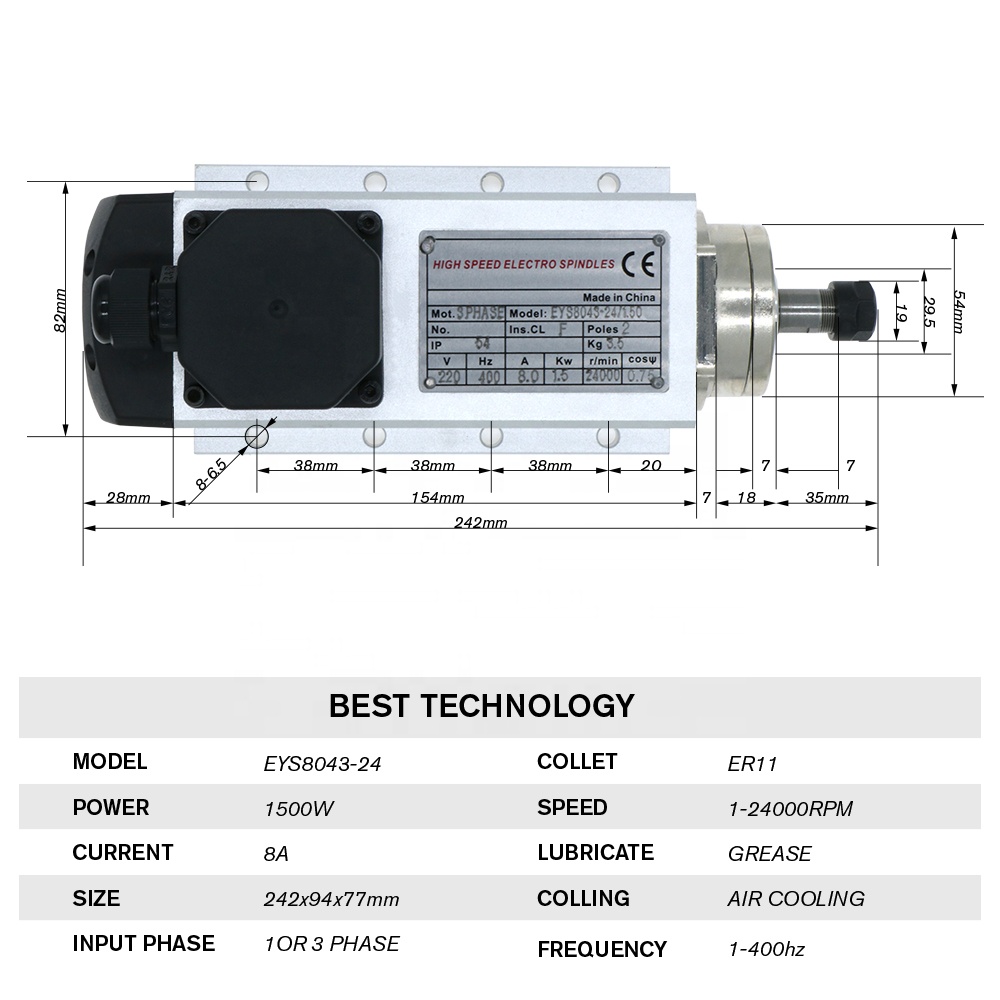 1.5kw Flash air Cooled Spindle - Air Cooled 1.5Kw Spindle Motor Inverter 110V 评论和价格